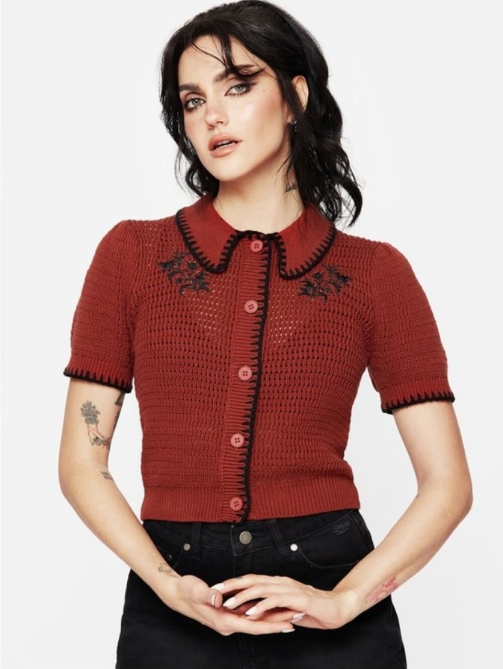 Saffron Distirbia Vintage Retro Peter Pan Collar Cardigan With Puff Sleeves!